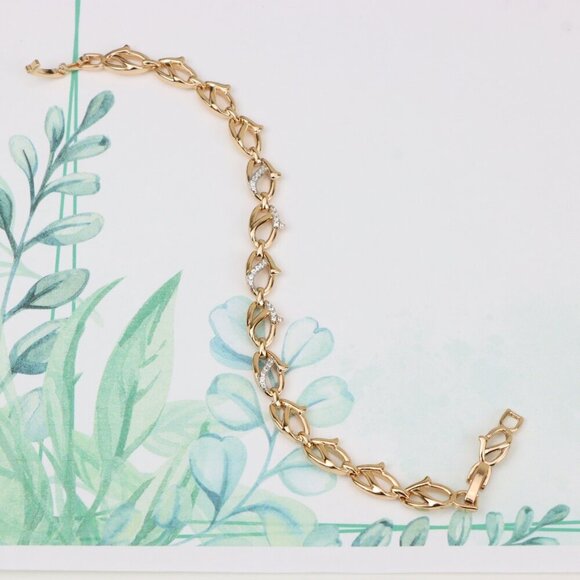 "Elegant Rose Gold Leaf Link Bracelet with Crystal Accents, XPBL0733 - Picture 4 of 11